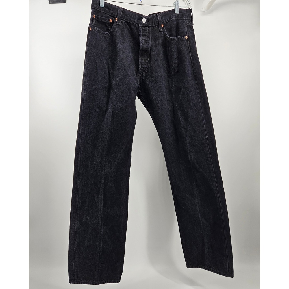 Levis 501 Original Fit Mens Black Denim Jeans Straight Leg Button Fly 36x34